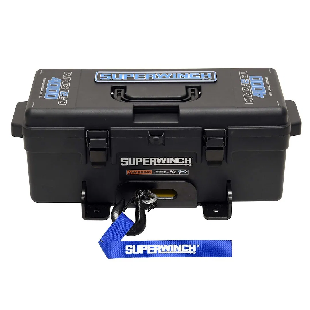 1140222 – SUPERWINCH Winch, Portable With Tool Box Enclosure 12 Volt Electric 4000 Pound Line Pull Capacity 50 Foot W...